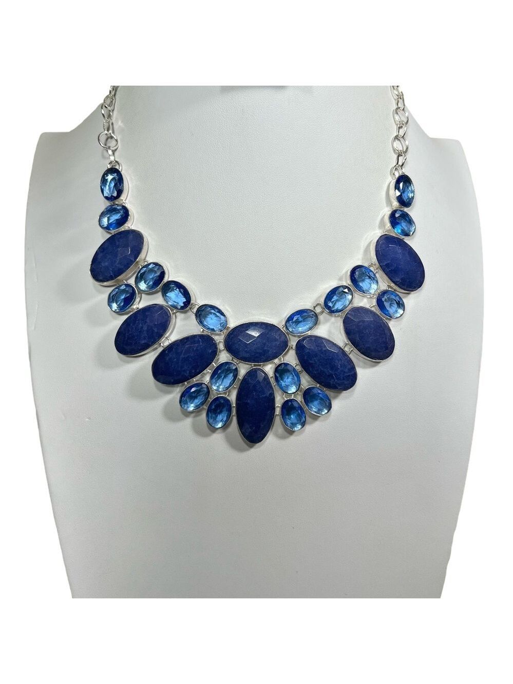 Sapphire 925 Large Synthetic Gemstone Necklace